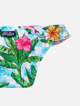 Bikini monospalla Rey con volant e stampa palme