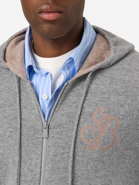 Maglia Ridge grigio melange in lana con cappuccio e monogramma SB Legacy