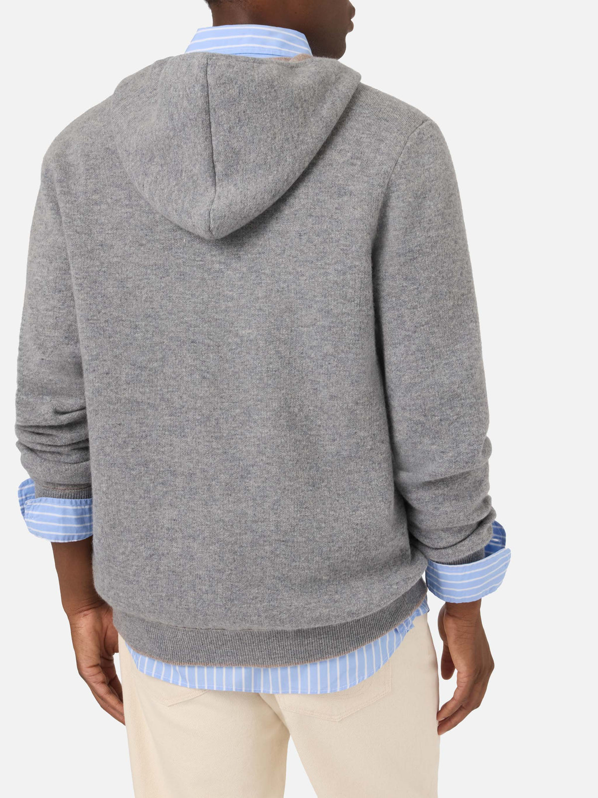 Maglia Ridge grigio melange in lana con cappuccio e monogramma SB Legacy
