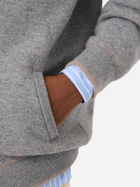 Maglia Ridge grigio melange in lana con cappuccio e monogramma SB Legacy