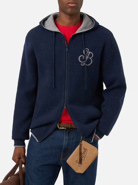Punto con capucha de lana Ridge Navy blue con monograma SB Legacy 