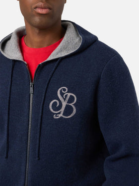 Punto con capucha de lana Ridge Navy blue con monograma SB Legacy 