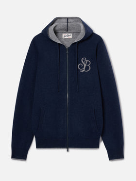 Maglia Ridge blu notte in lana con cappuccio e monogramma SB Legacy