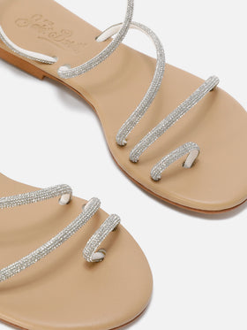 Ring sandals with silver rhinestones