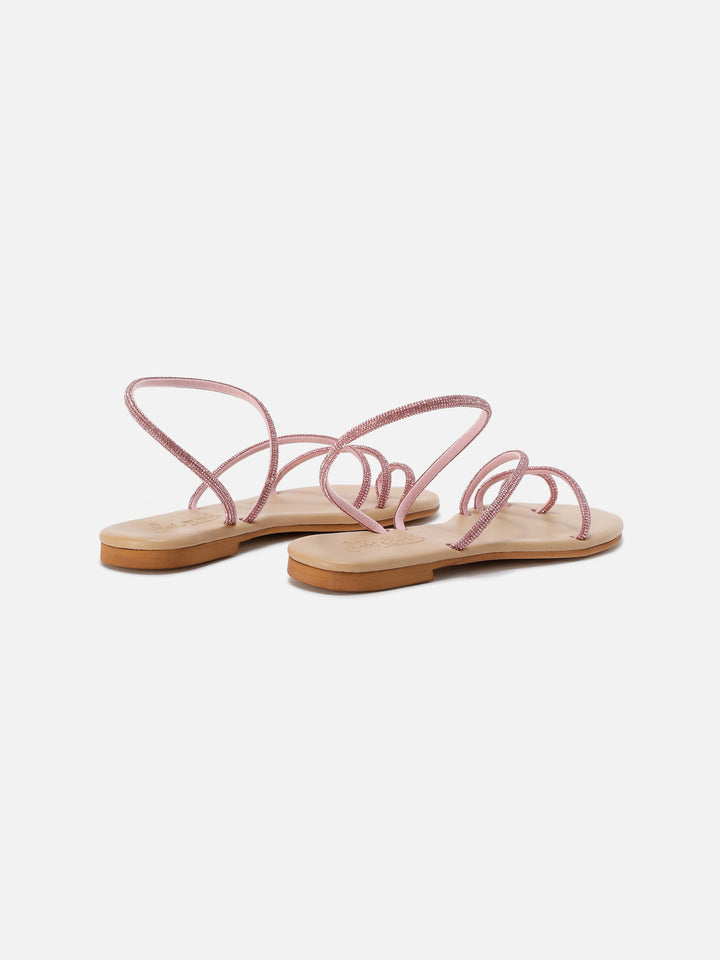 Ring sandals with pink rhinestones