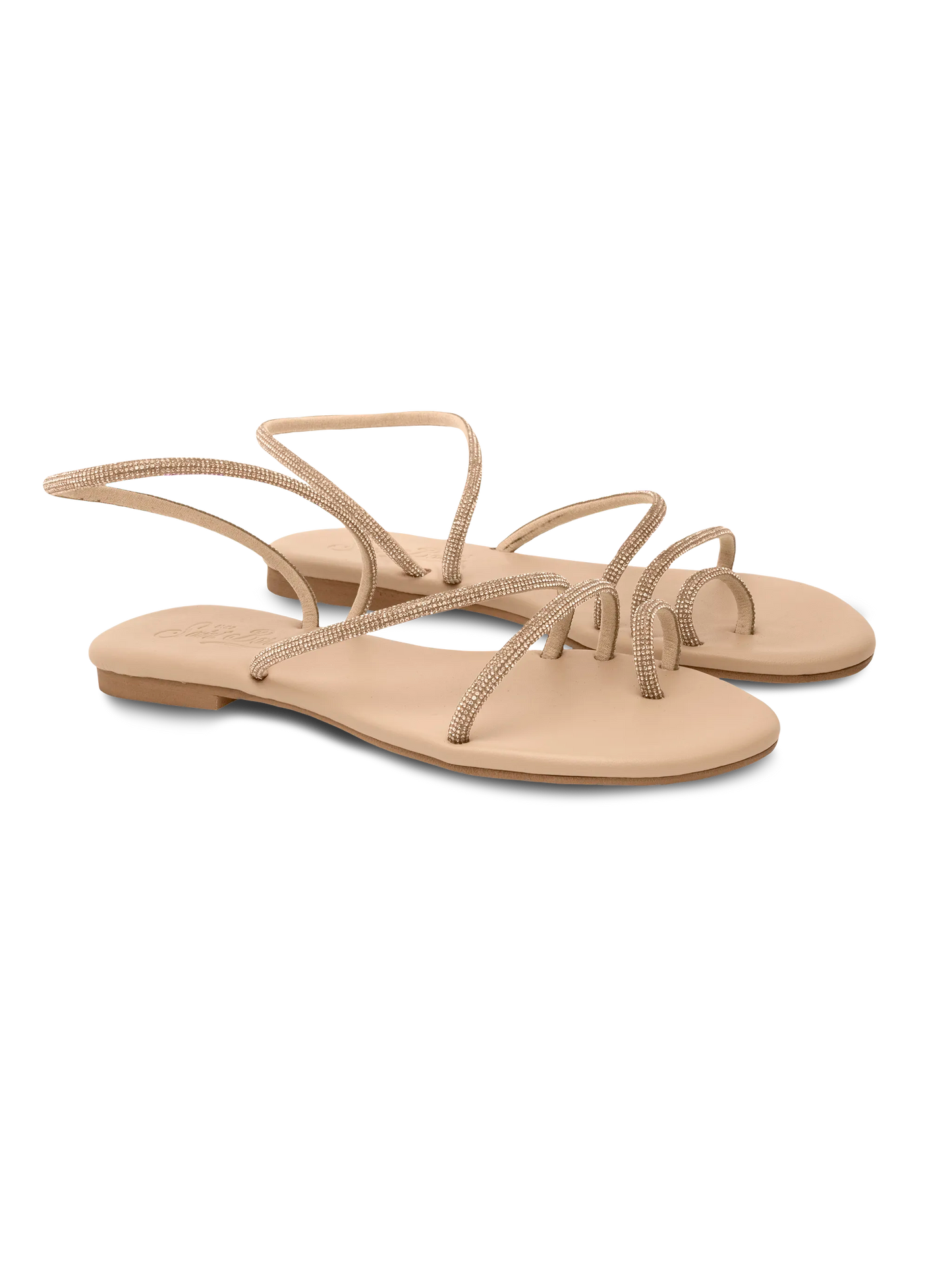 Flat Ring Sandals with beige rhinestones
