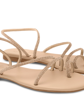 Flat Ring Sandals with beige rhinestones