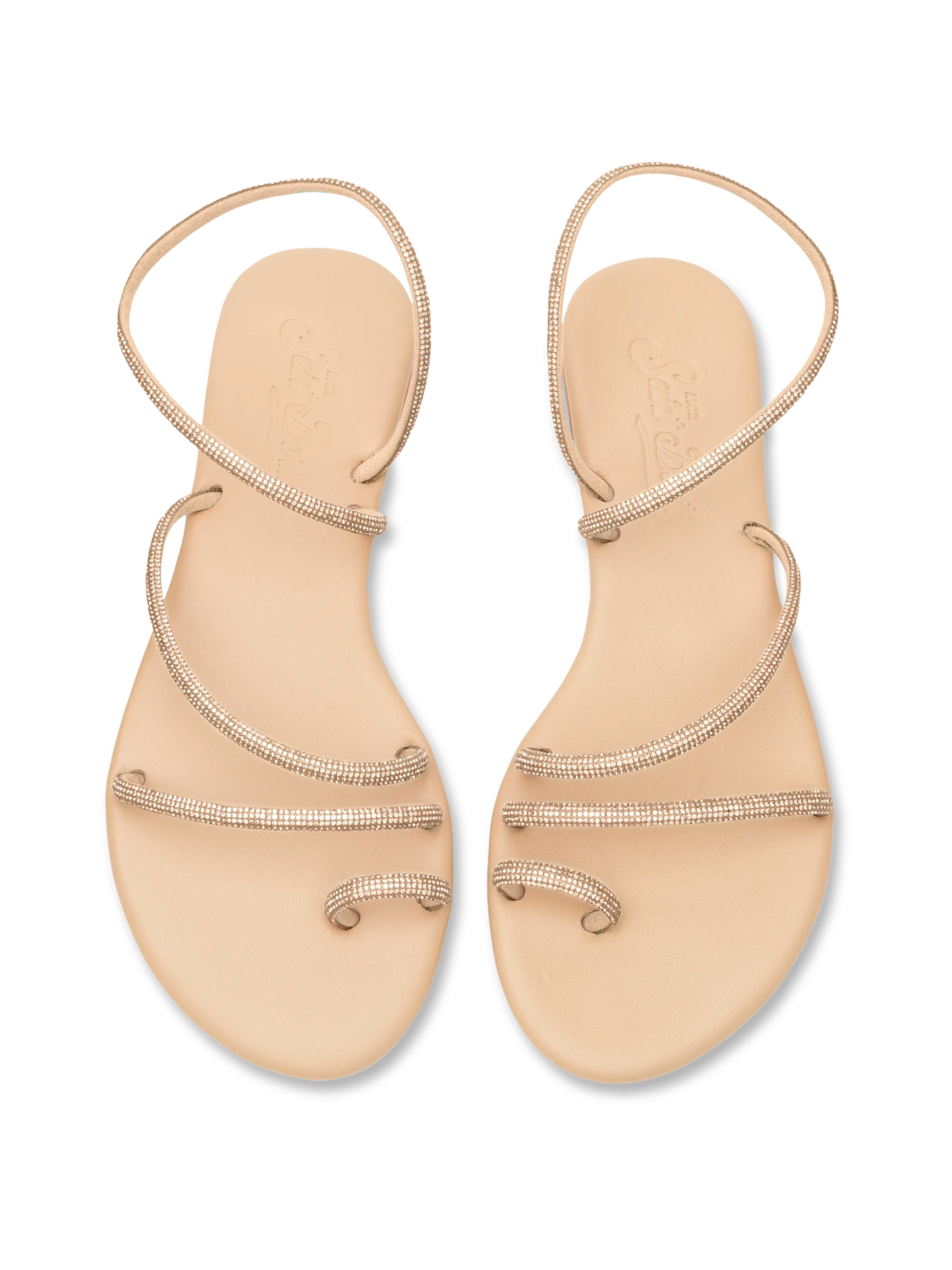 Flat Ring Sandals with beige rhinestones