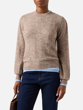 Maglia girocollo Marienne nocciola in morbido misto lana e alpaca con punto onda