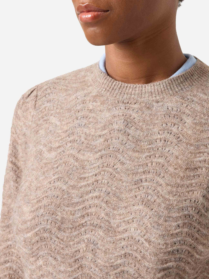 Nut Marienne soft alpaca wool blend crewneck knit with wave stitch