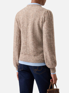 Maglia girocollo Marienne nocciola in morbido misto lana e alpaca con punto onda