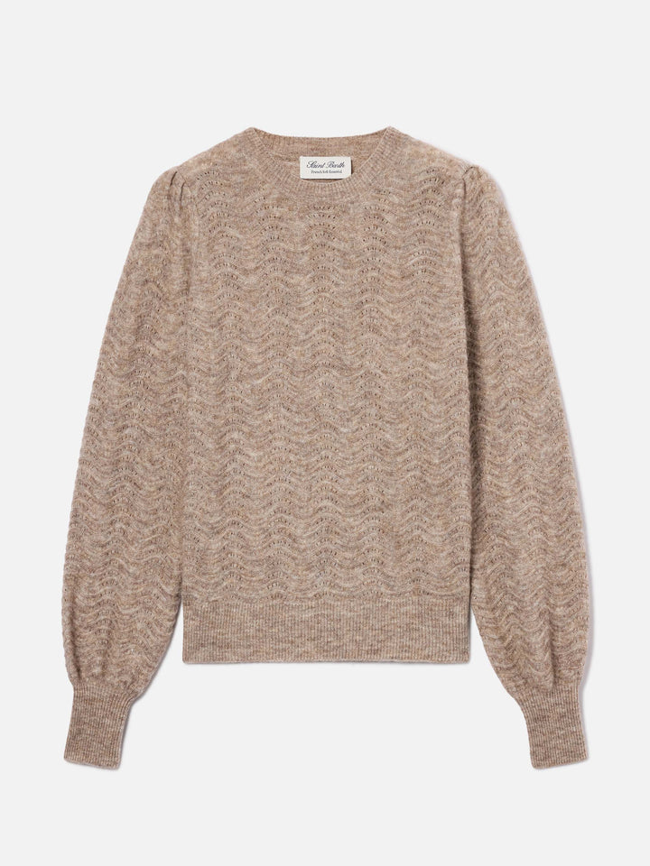 Nut Marienne soft alpaca wool blend crewneck knit with wave stitch