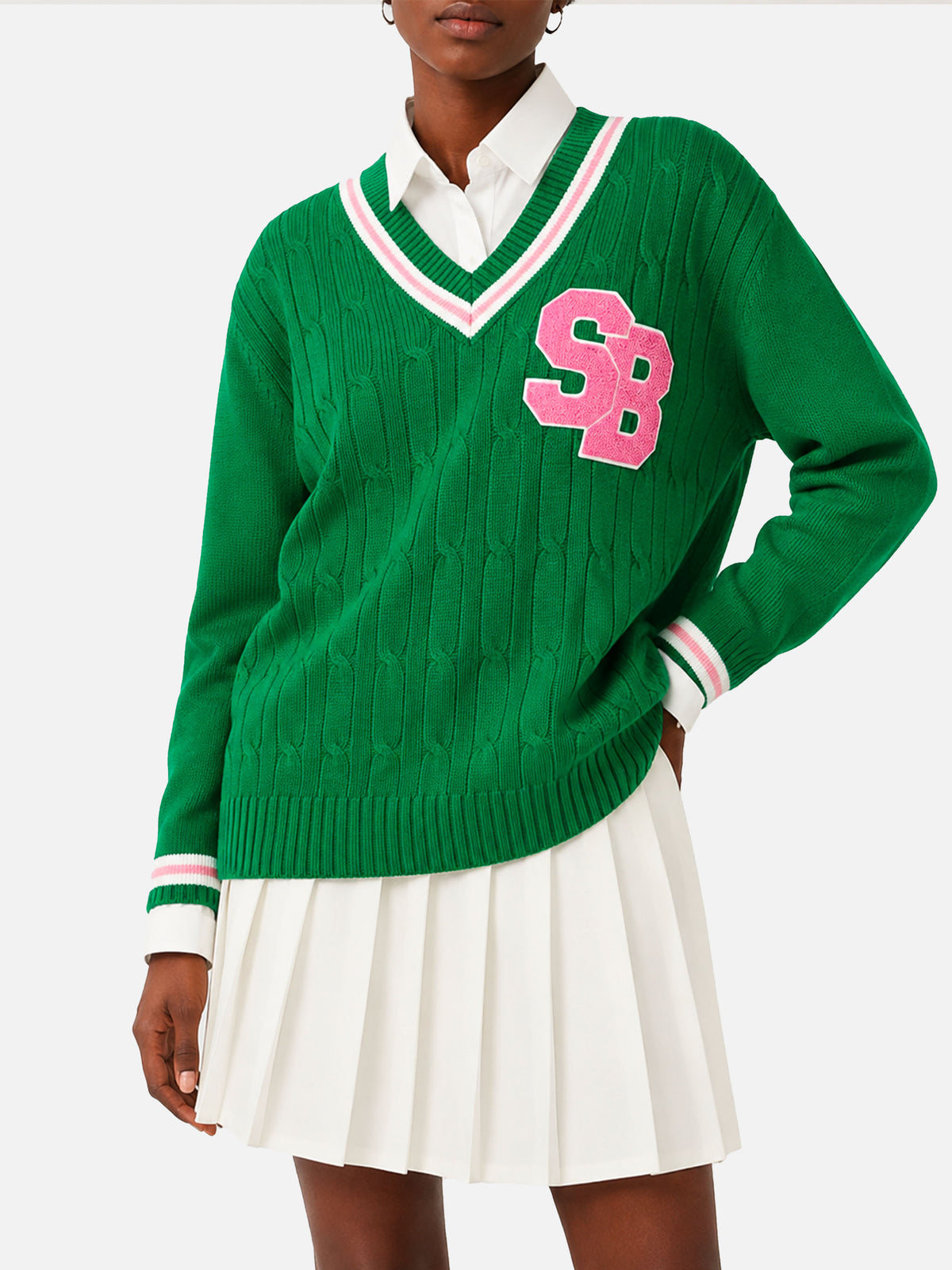 Green braided Roger V-neck sweater