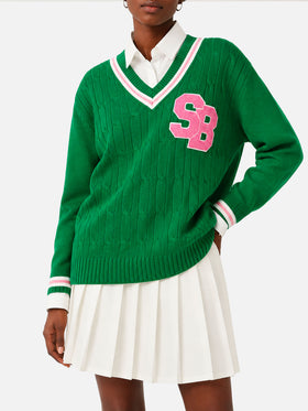 Green braided Roger V-neck sweater