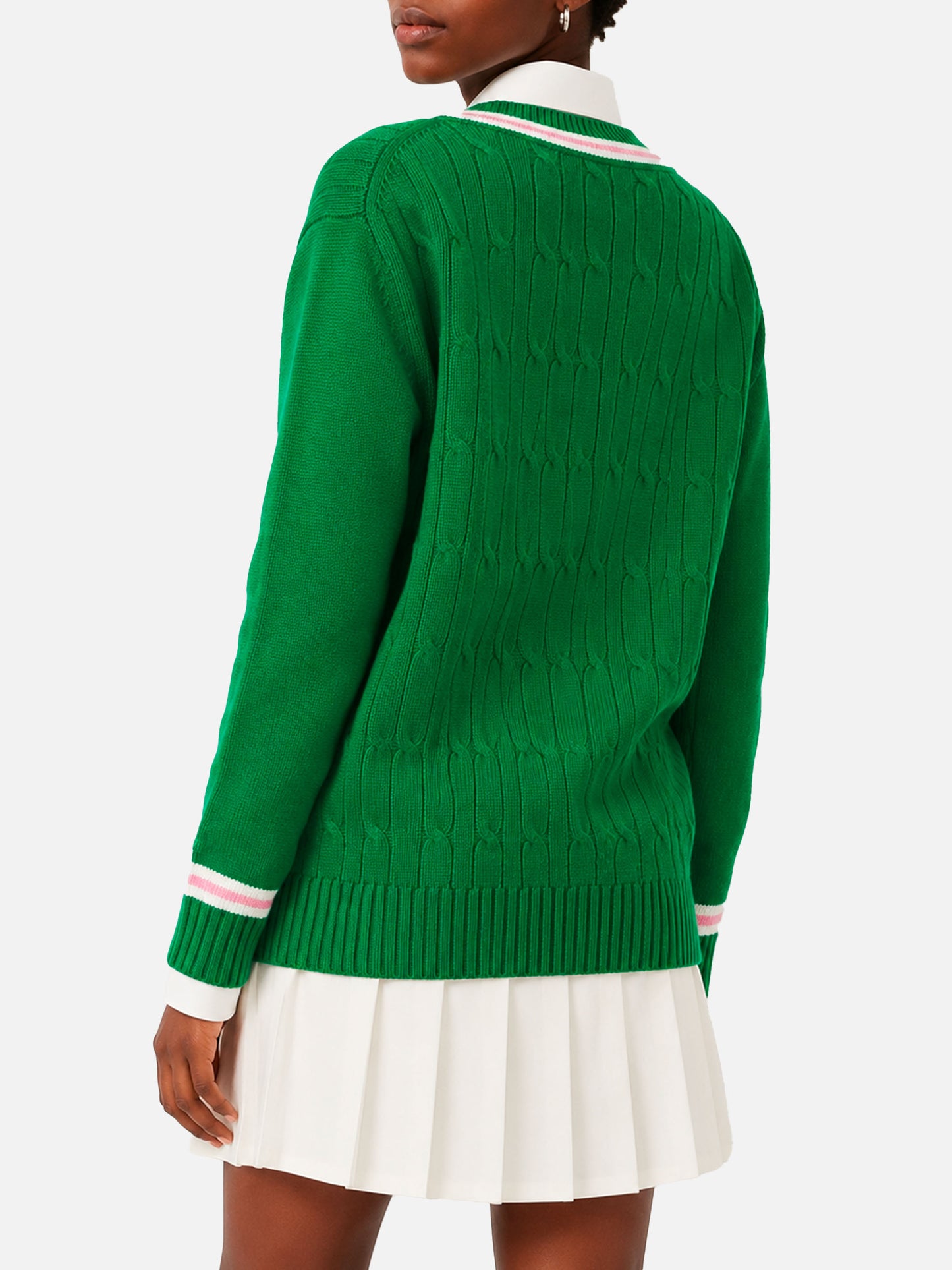 Green braided Roger V-neck sweater