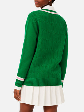 Green braided Roger V-neck sweater