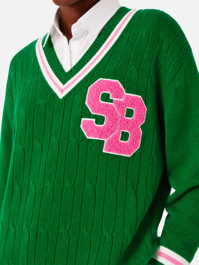 Green braided Roger V-neck sweater