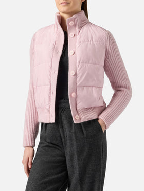 Woman  padded jacket with knitted sleeves