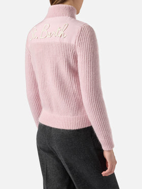 Woman  padded jacket with knitted sleeves