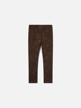 Brown Rosy cotton leggings with leopard print