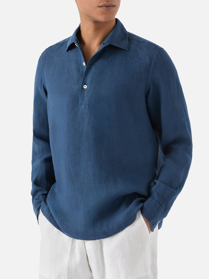 Raphael linen polo in navy blue