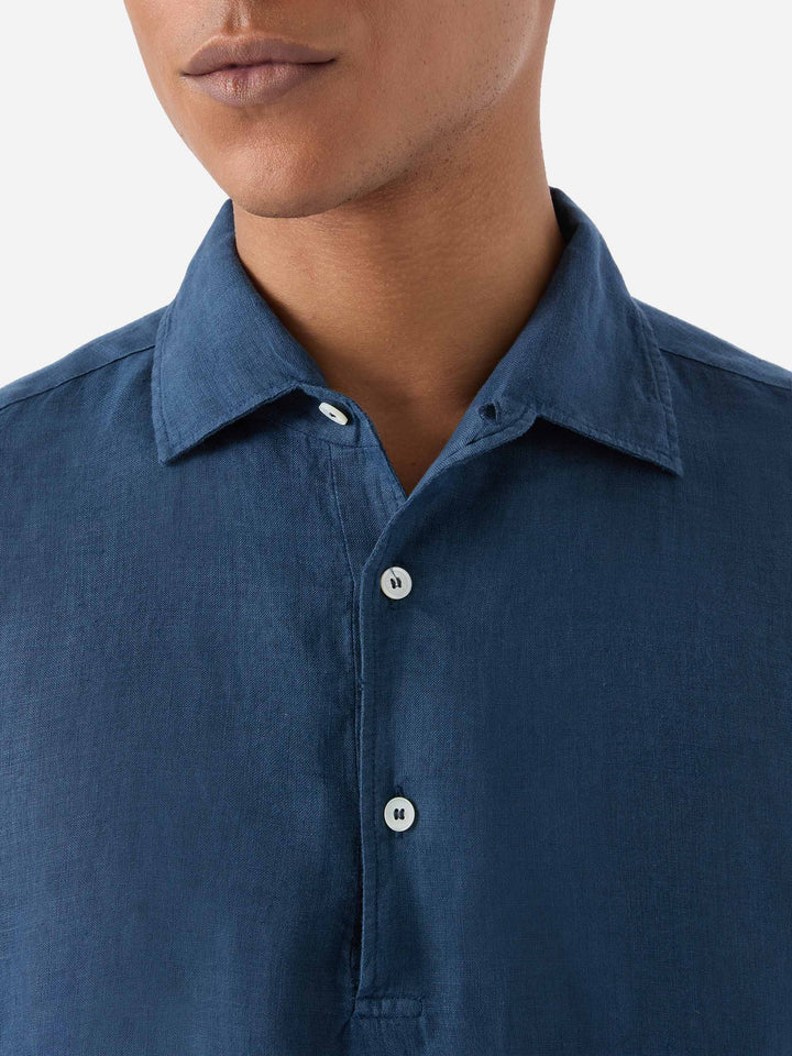 Raphael linen polo in navy blue