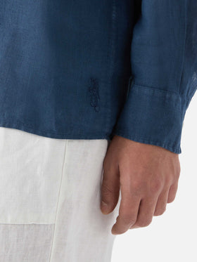 Long-sleeve Raphael linen polo navy blue
