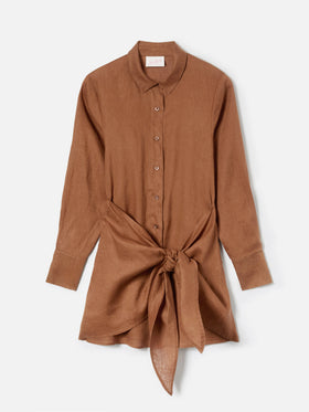 Short Ravi dress in brown linen
