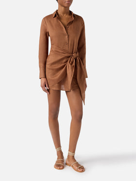 Short Ravi dress in brown linen