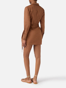 Short Ravi dress in brown linen
