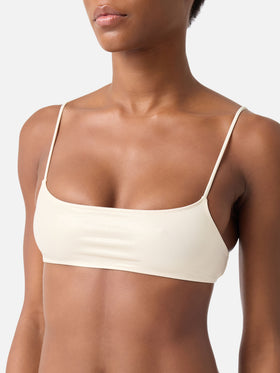 Top de bikini tipo bralette Sadie laminado dorado 