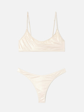 Sadie Naomi Bikini-Bralette aus goldfarbenem Lamé 