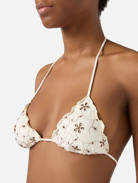 Sagittarius triangle bikini top in cream sangallo