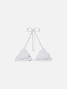 Sagittarius triangle bikini top in white sangallo