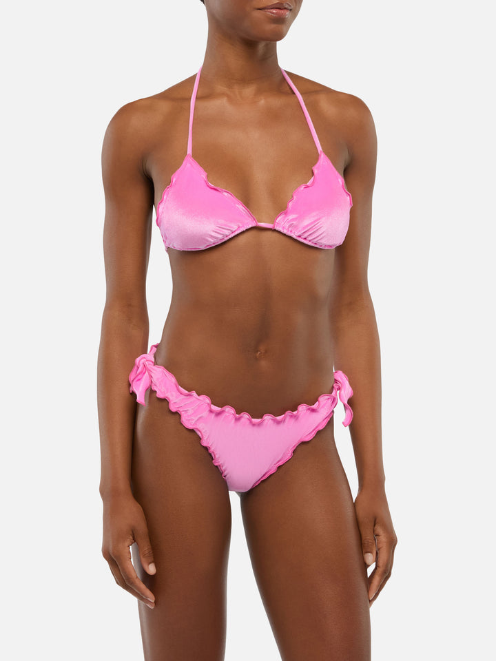 Moon slip mare classico in velluto color rosa - Sagittarius top a triangolo classico in velluto rosa