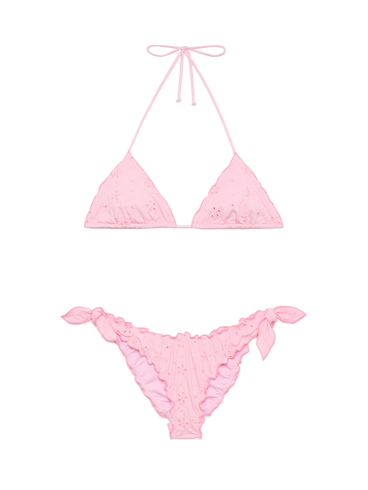 Bikini classico a triangolo Sagittarius Moon in pizzo Sangallo rosa