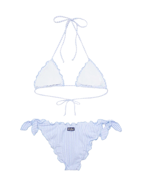 Bikini classico a triangolo in seersucker Sagittarius Moon con stampa a righe
