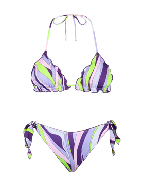 Woman triangle bikini with shape wave print