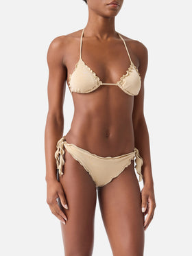 Damen-Bikini mit klassischem Triangel-Oberteil aus goldfarbenem Lurex Sagittarius Moon 