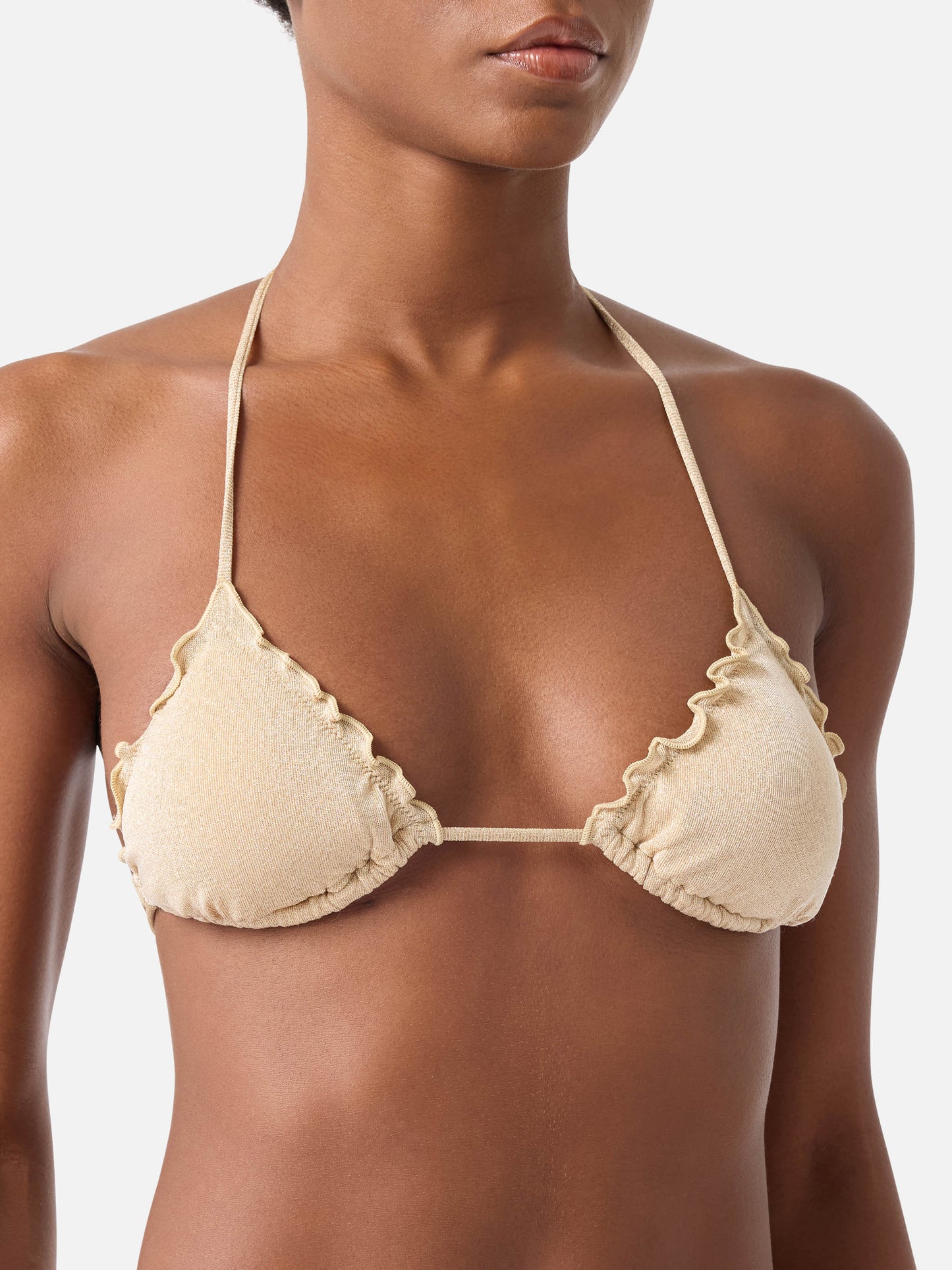 Damen-Bikini mit klassischem Triangel-Oberteil aus goldfarbenem Lurex Sagittarius Moon 