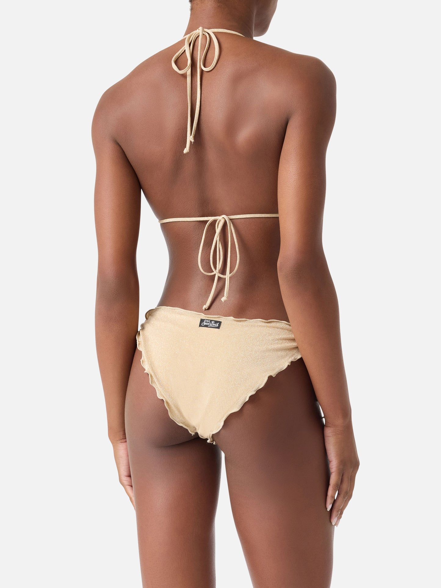 Damen-Bikini mit klassischem Triangel-Oberteil aus goldfarbenem Lurex Sagittarius Moon 