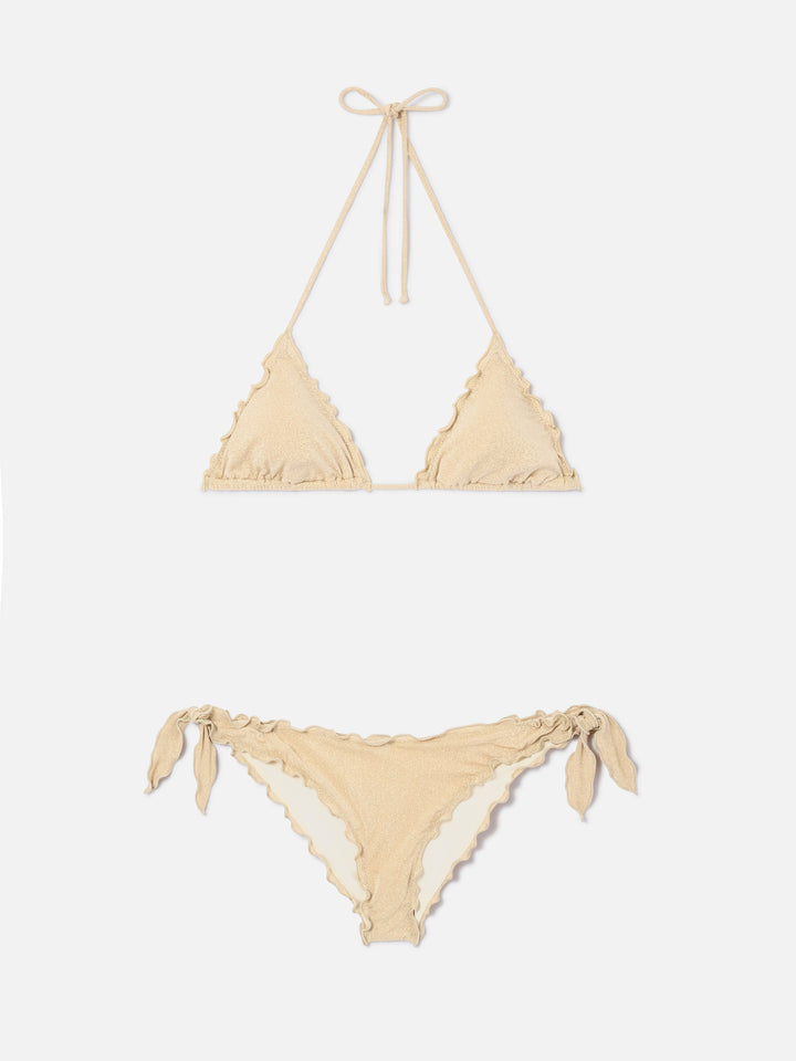 Damen-Bikini mit klassischem Triangel-Oberteil aus goldfarbenem Lurex Sagittarius Moon 