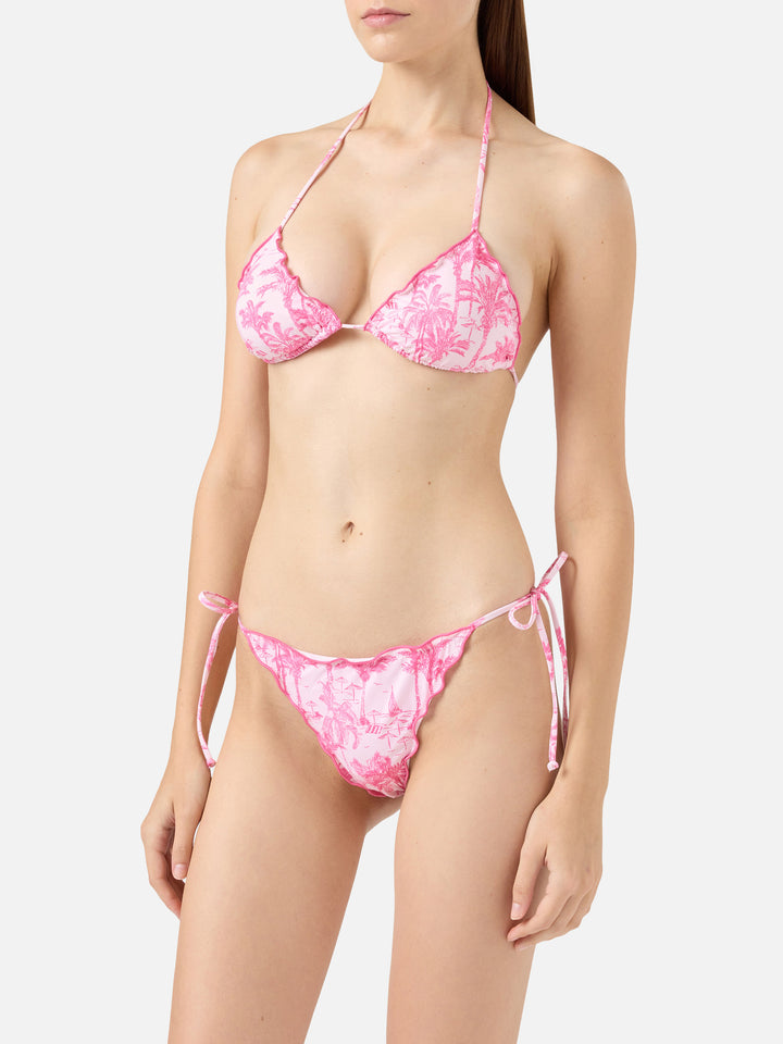 Freche Badehose „Miami“ mit Toile-de-Jouy-Print – Klassisches Triangel-Top „Sagittarius“ mit Toile-de-Jouy-Print