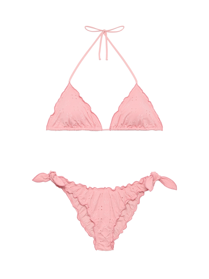 Classic triangle bikini Sagittarius Moon in pink Sangallo lace