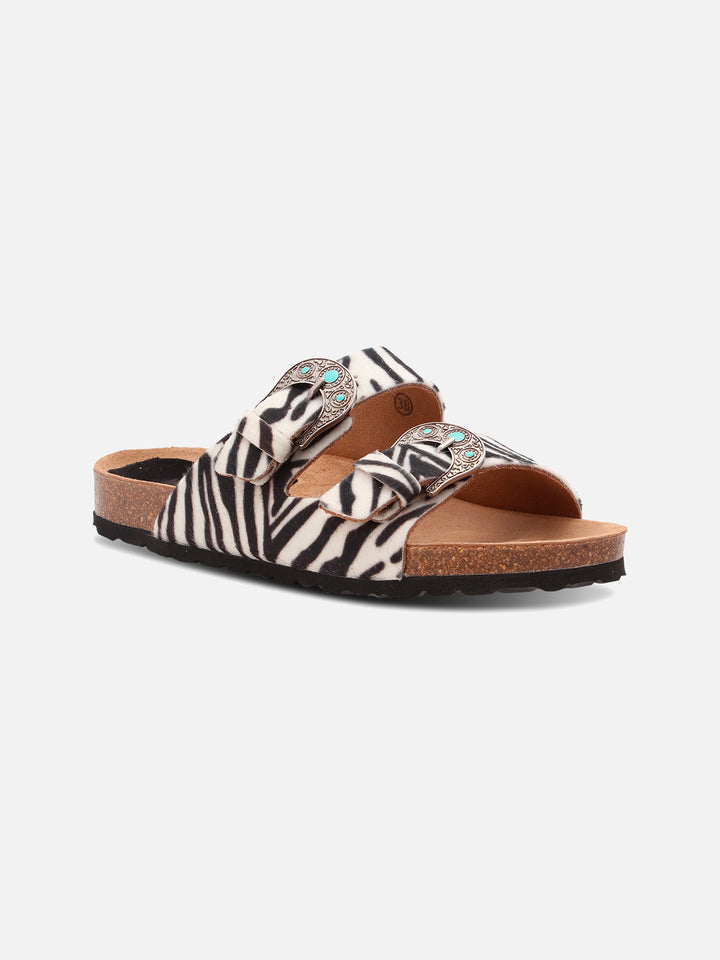 Buckle sandals in cavallino zebrato | TAJI SPECIAL EDITION