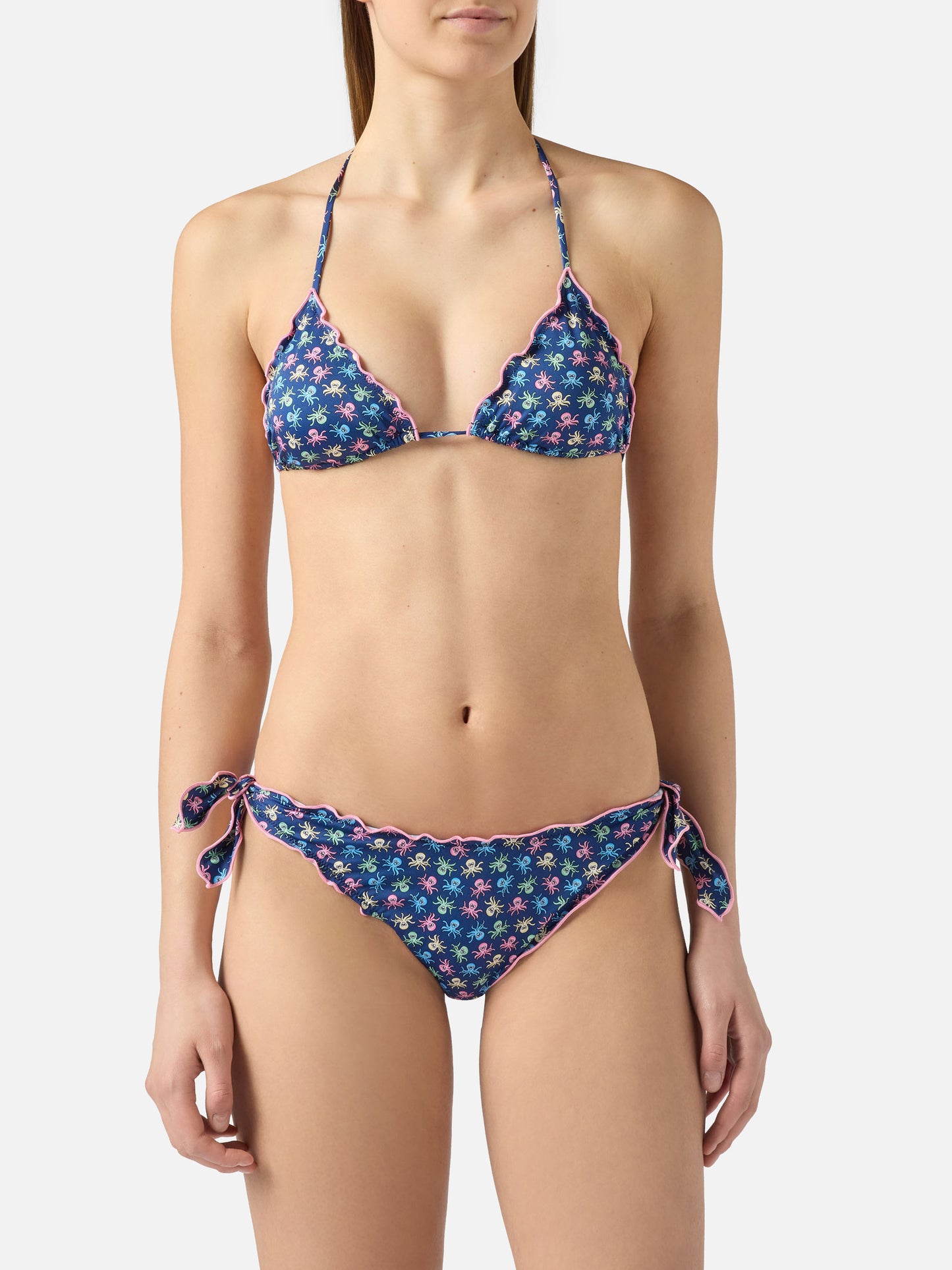 Bikini Sarius triangle in blue with all-over octopus print
