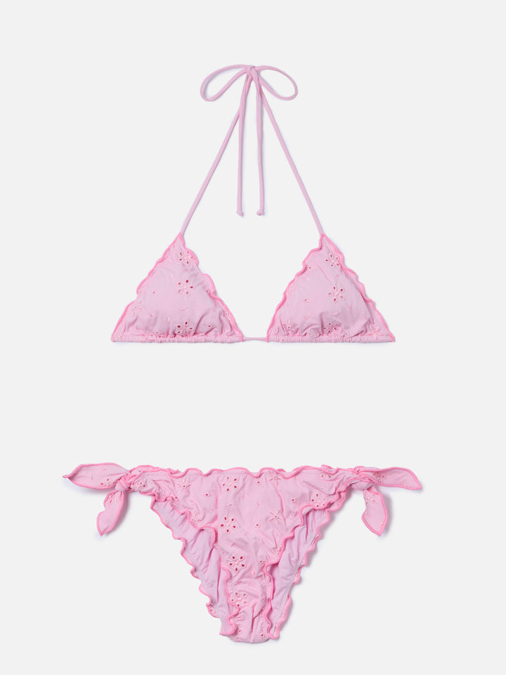 Bikini Sarius triangle in solid pink sangallo fabric