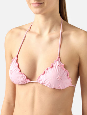 Bikini Sarius triangle in solid pink sangallo fabric