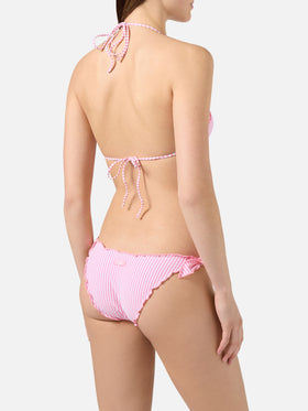 Bikini Sarius triangolo in seersucker a righe bianche e rosa