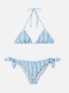 Bikini Sarius triangolo a righe verticali bianche e azzurre